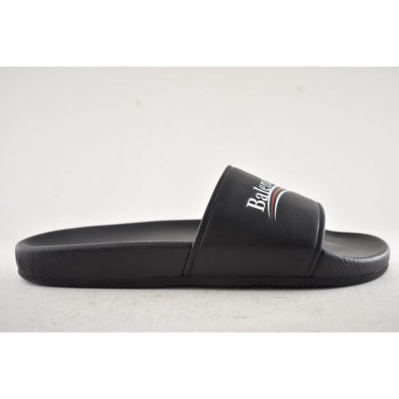 Balenciaga Black Leather Campaign Logo Slide Pool Sandal Flip Flop Flat 44 11 main image 11